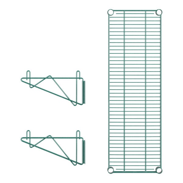A green Regency wire shelf with brackets.