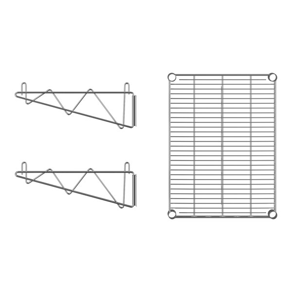 A drawing of two Regency stainless steel wall-mount wire shelves.