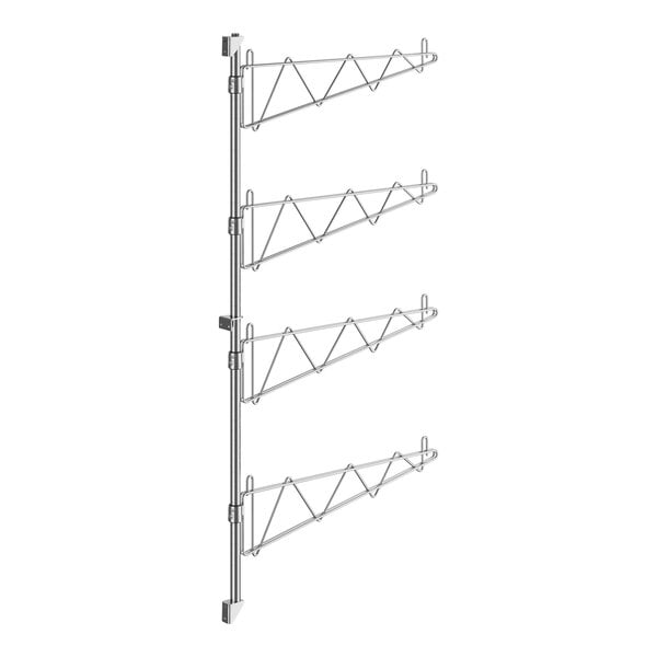 A Regency stainless steel wall-mount shelf post with single brackets and four metal rods.