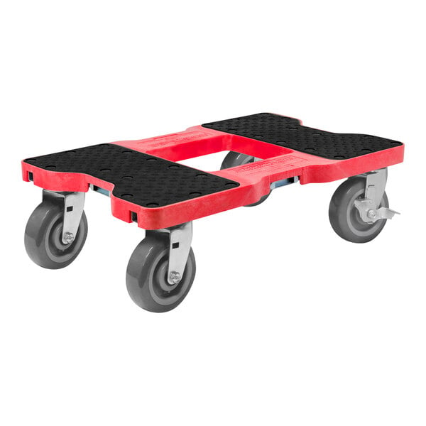 A red Snap-Loc dolly with black wheels.