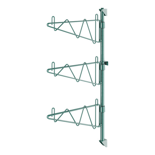 A green metal Regency wall-mount shelf post with single brackets.