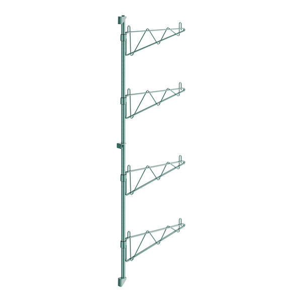 A green metal rack with four metal bars.