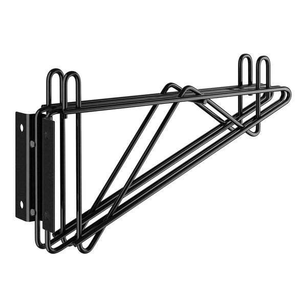 A black metal Regency wall-mount double bracket for wire shelves.