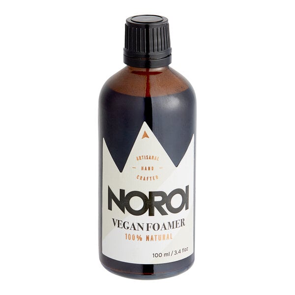A close up of a bottle of NOROI Vegan Cocktail Foamer with a white label.