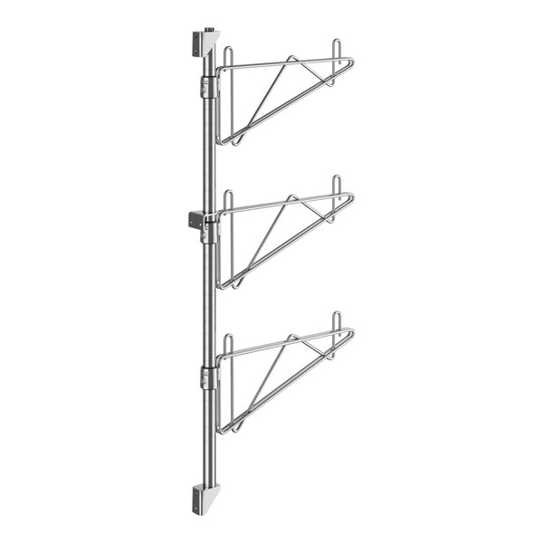 A Regency stainless steel wall-mount shelf post with three shelves.