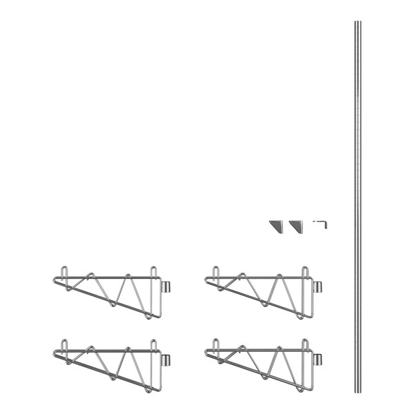 A Regency stainless steel wall-mounted shelf post with double brackets for 14" deep shelves.