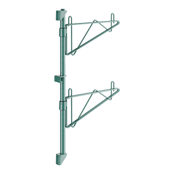 A green Regency metal wall-mount shelf post with two single brackets.