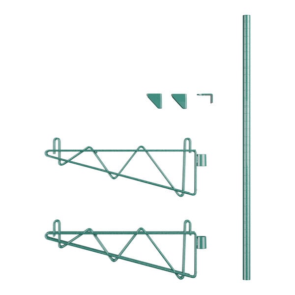 A green metal Regency shelf post with double brackets.