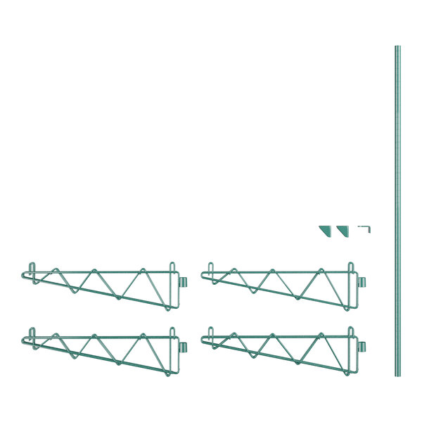 A group of green metal Regency brackets with a white background.