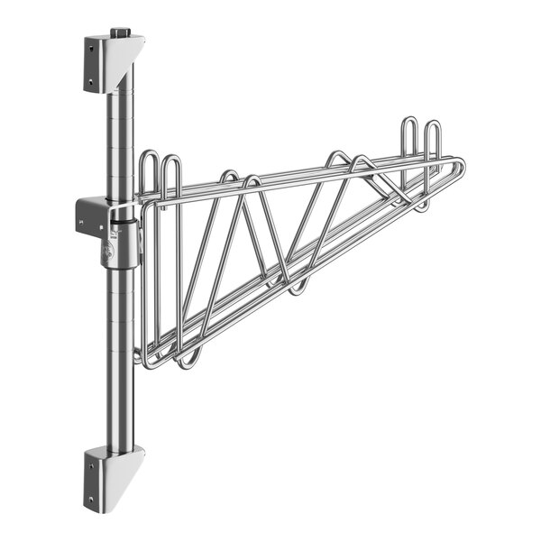 A Regency stainless steel wall-mount bracket with two hooks on it.