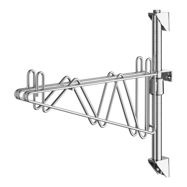 A Regency stainless steel wall-mounted middle shelf post with double bracket hooks.