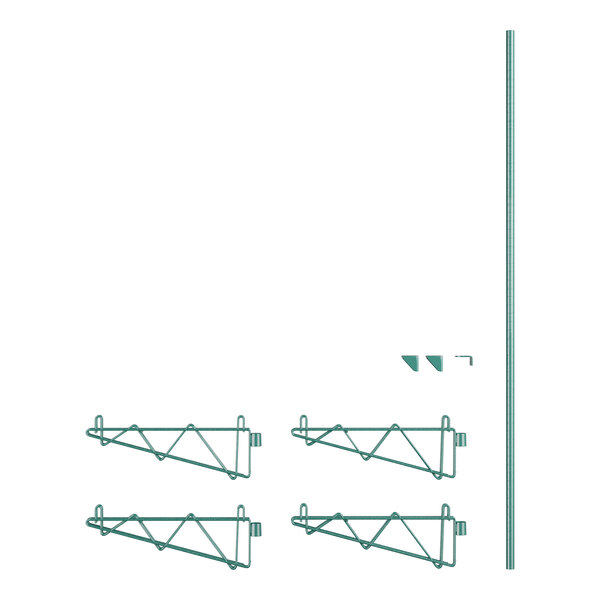 A group of green metal brackets with double brackets.