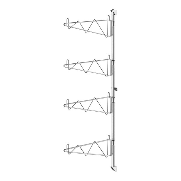 A Regency stainless steel wall-mount rack with four shelves.