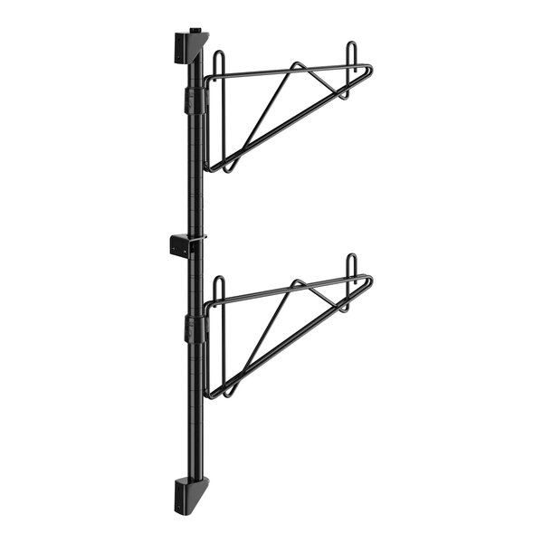 A black metal Regency wall-mount shelf post with brackets.