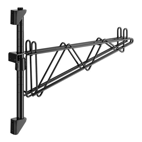 A black metal Regency wall-mounted shelf post with double bracket hooks.