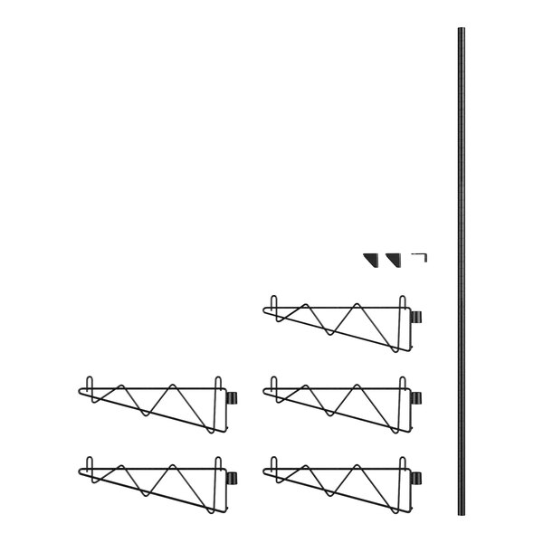 A diagram of a black metal Regency wall-mount shelf post with single brackets.