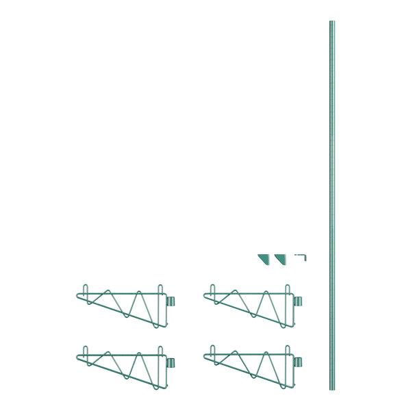 A diagram of a Regency wall mounted wire shelf post with green metal clips.