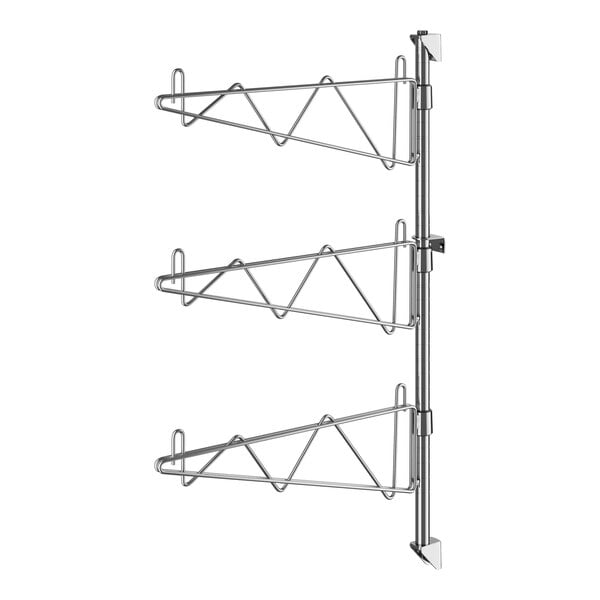 A Regency chrome wire wall-mount shelf post with three levels and single brackets.