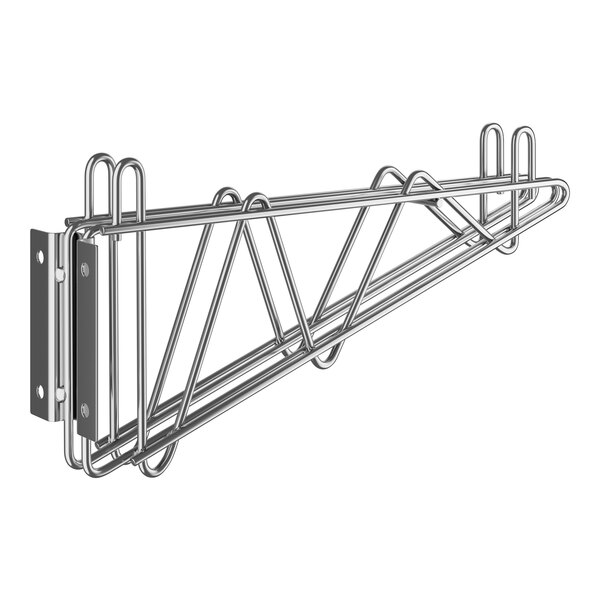 A Regency stainless steel wall-mount double bracket with two hooks on it.