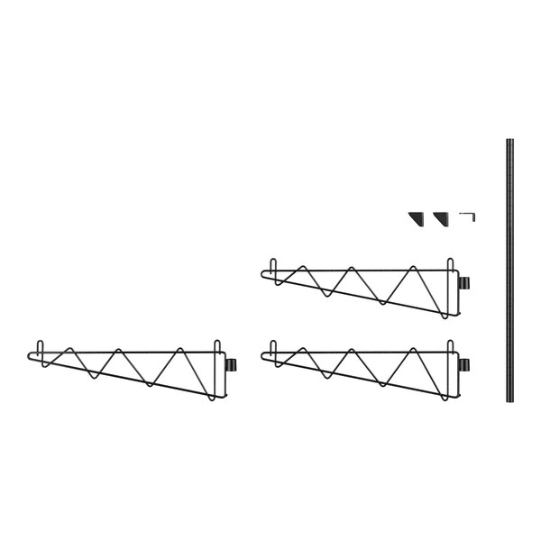 A black metal Regency wall-mount shelf post with single brackets at two different angles.