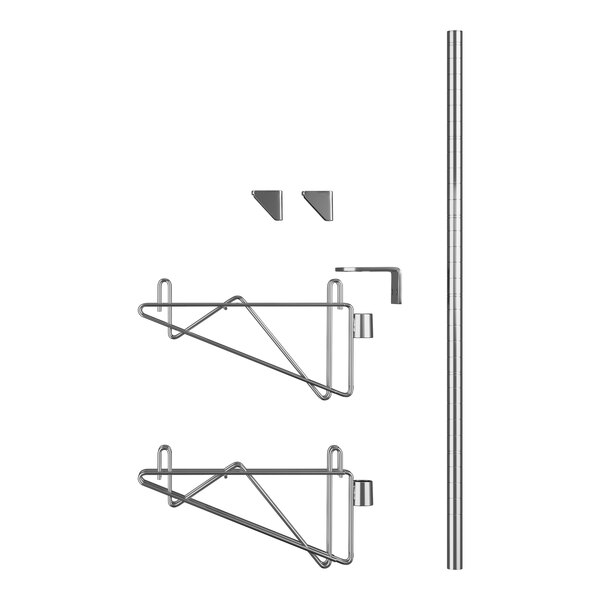 A Regency stainless steel wall-mount middle shelf post with double brackets on a metal rod.