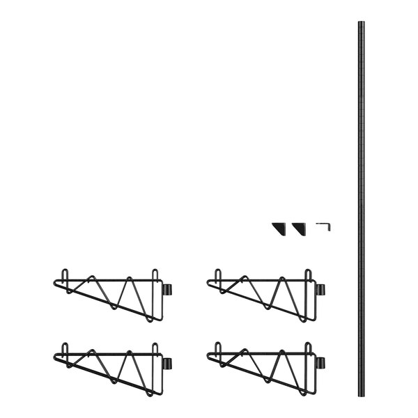 A black Regency wall-mount shelf post with double brackets for wire shelves.
