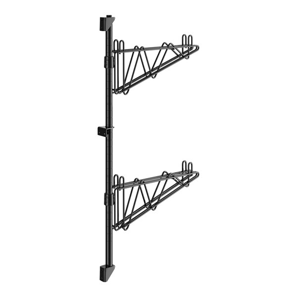 A pair of black metal brackets.