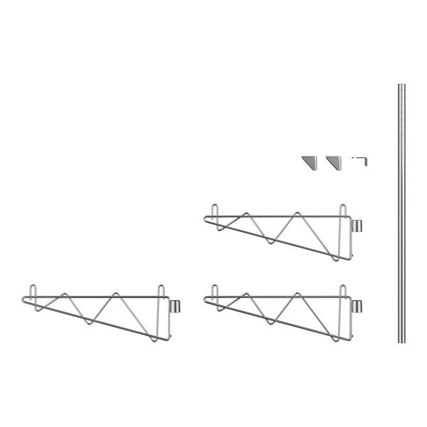 A drawing of a Regency stainless steel wall-mounted end unit shelf with single brackets.
