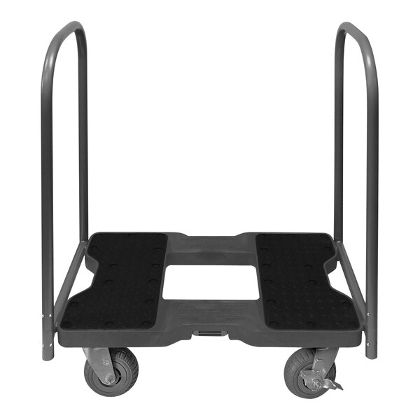 A black Snap-Loc Panel Cart dolly with wheels.