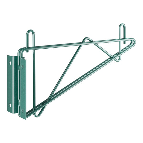 A green metal Regency wall-mount bracket with two hooks.