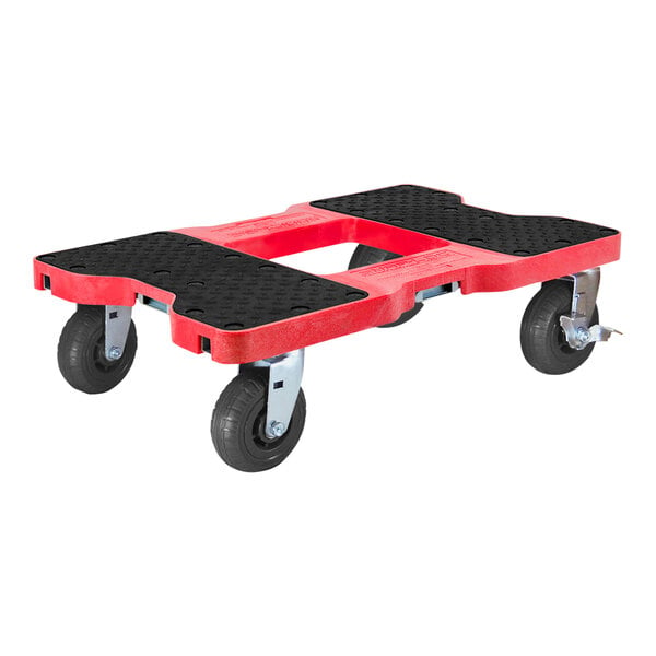 A red Snap-Loc dolly with black wheels.