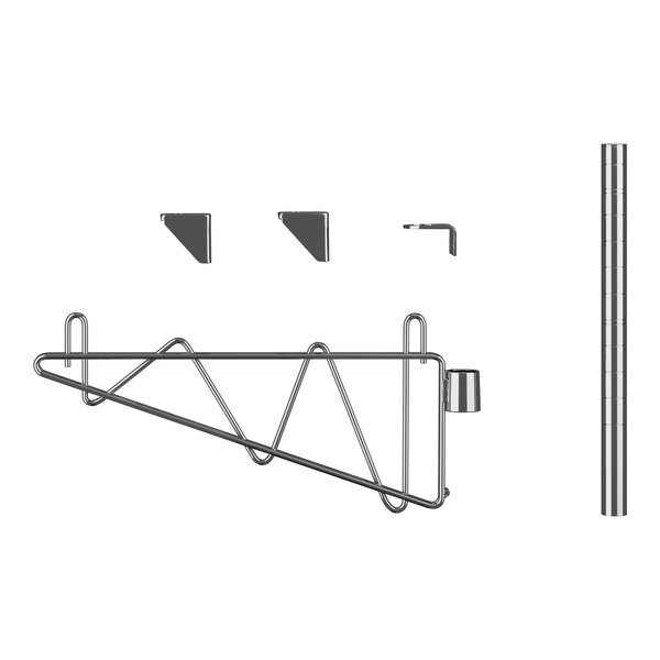 A Regency chrome wall-mount shelf post with a single bracket and two hooks.
