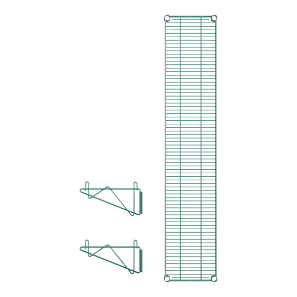 A green Regency wire shelf with two brackets.
