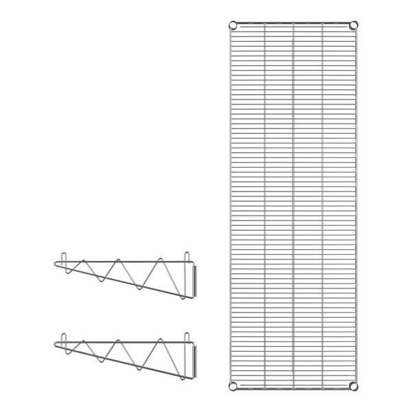 A Regency stainless steel wall-mount wire shelf with two shelves.