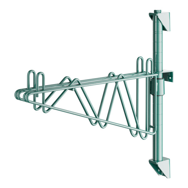 A Regency green metal wall-mount shelf post with double brackets.