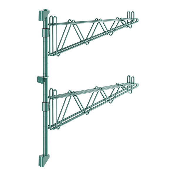 A green metal Regency middle shelf post with double brackets.