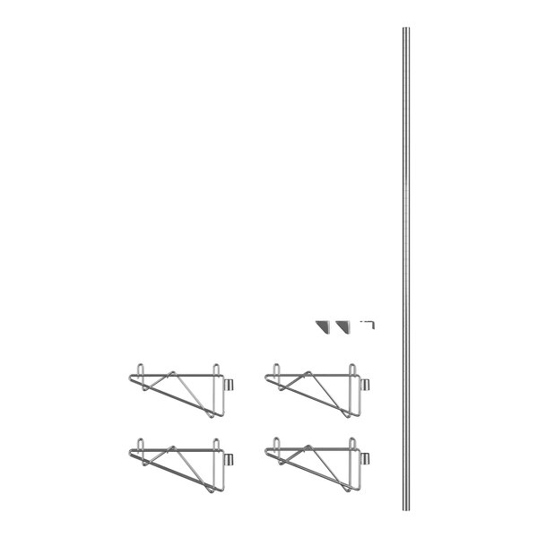 A Regency stainless steel wall-mount middle shelf post with double brackets.