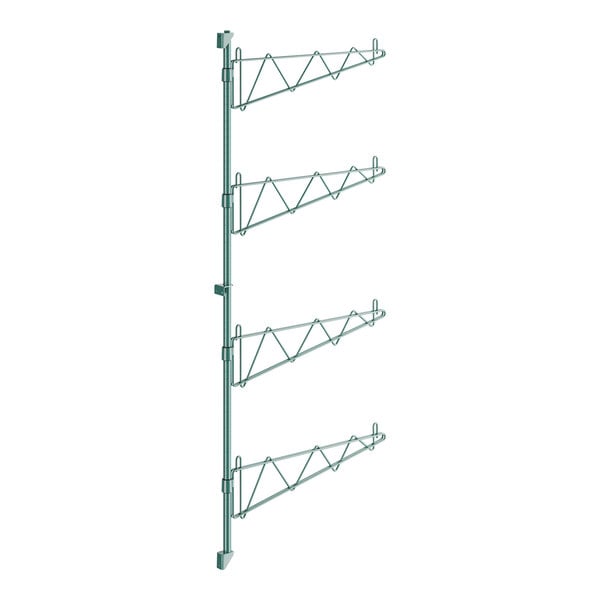 A Regency green metal wall-mount shelf post with single brackets.
