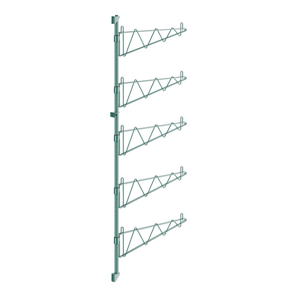 A green metal Regency wall-mounted shelf post with single brackets.