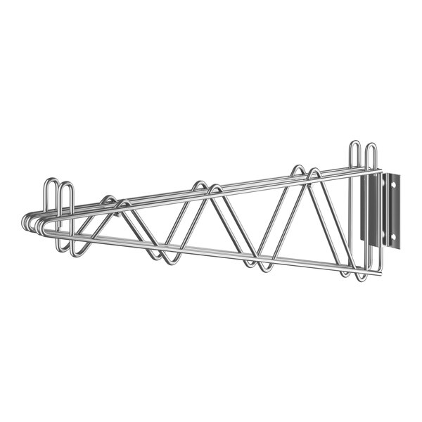 A Regency stainless steel wall-mount double bracket for wire shelving with three metal bars.