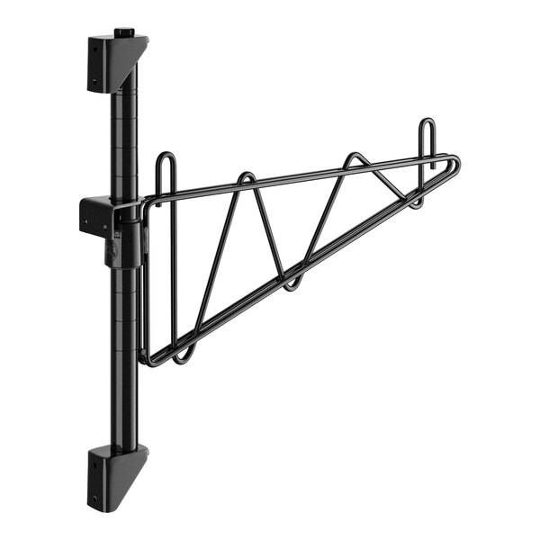 A black metal Regency wall-mount shelf bracket with a hook.