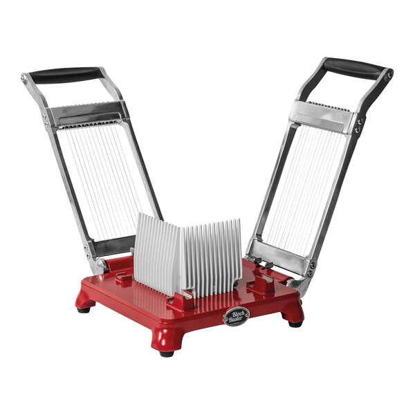 A red and white Boska BlockBuster cheese dicer with two blades.