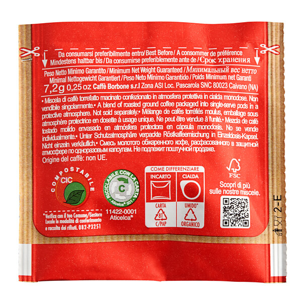 A Caffe Borbone red espresso pod package with white and black text.