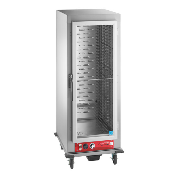A full size vacuum-insulated heated holding cabinet with a clear door and control panel at the bottom.