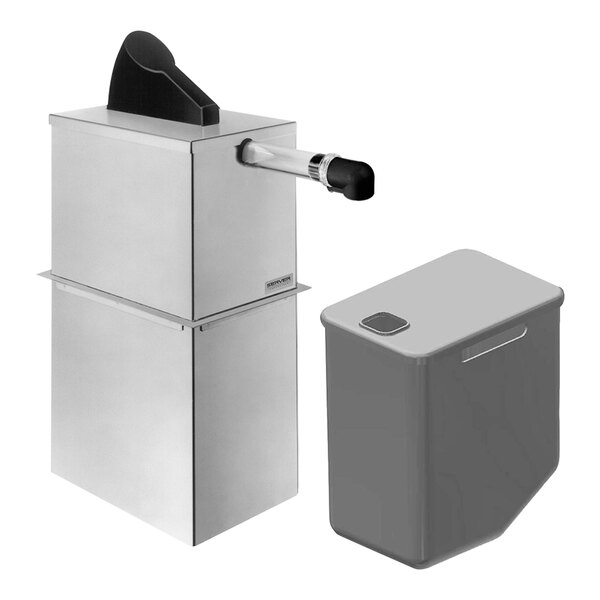 A Server Express rectangular stainless steel condiment dispenser with a black handle.