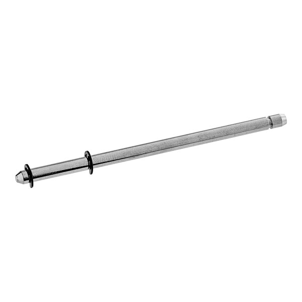 A stainless steel rod with a black handle.