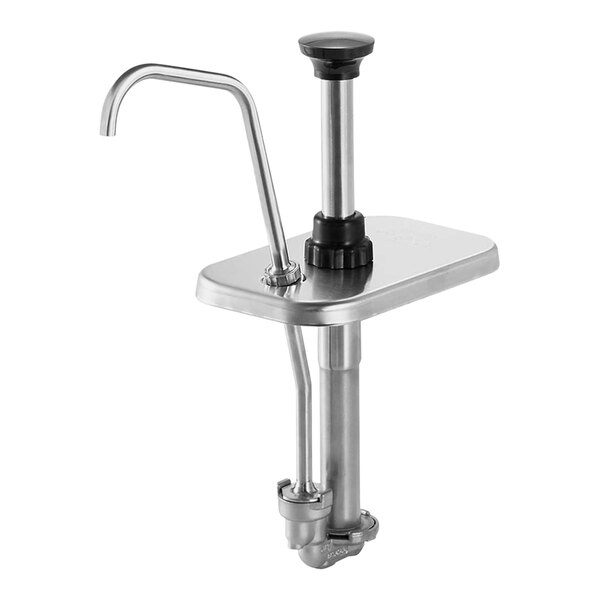 A Server stainless steel condiment pump with a black lid.