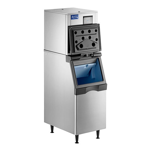 An Avantco air cooled ice machine with a stainless steel cabinet.