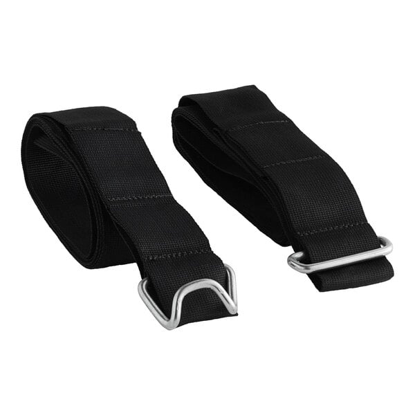 Two black Lavex straps with metal buckles.