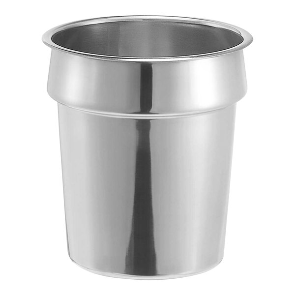 A silver stainless steel Server vegetable inset pot with a lid.